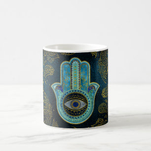 Caneca De Café Mão decorativa de Hamsa com fundo de paisley