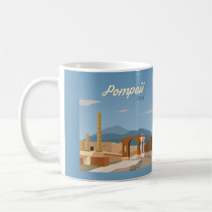 Caneca De Café Mão Desenhada Pompeia Itália Paisagem Esquema