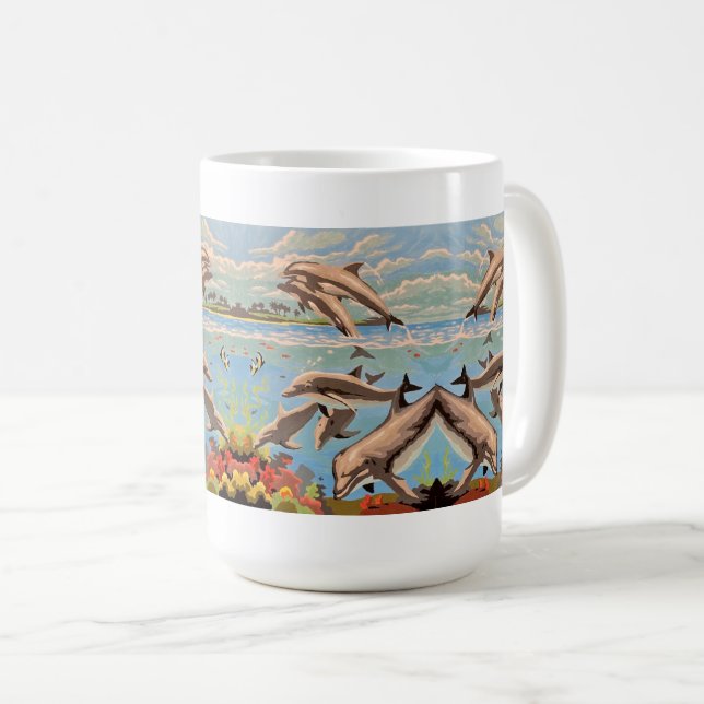 Caneca De Café Mão Pintada Por Número | Golfinhos Reproduzíveis | (Frente Esquerda)