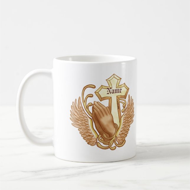 Caneca De Café Mãos em Oração Cruz Cristã (Esquerda)