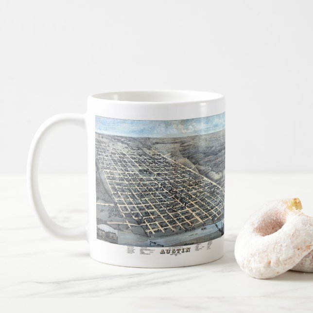 Caneca De Café Mapa aéreo antigo da cidade de Austin, Texas de 18 (Com Donut)