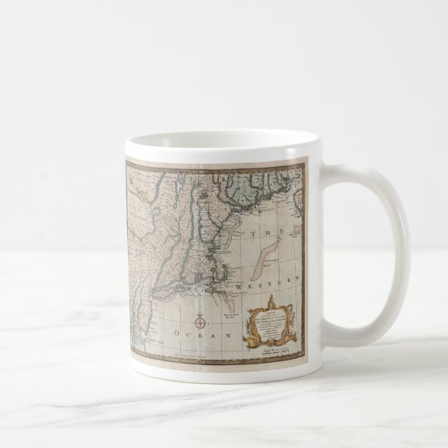 Caneca De Café Mapa Antigo da Costa da Nova Inglaterra (1747) (Direita)