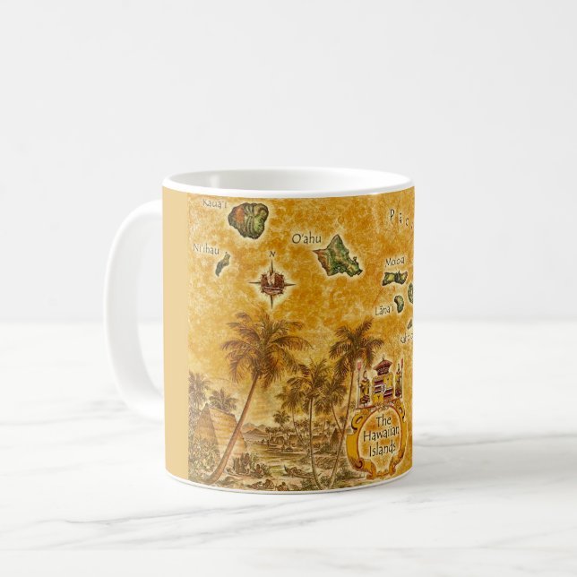 Caneca De Café Mapa Antigo das Ilhas Havaianas  (Frente Esquerda)