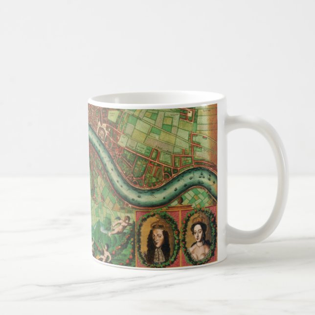 Caneca De Café Mapa Antigo das Ruas de Londres por Johannes de Ra (Direita)