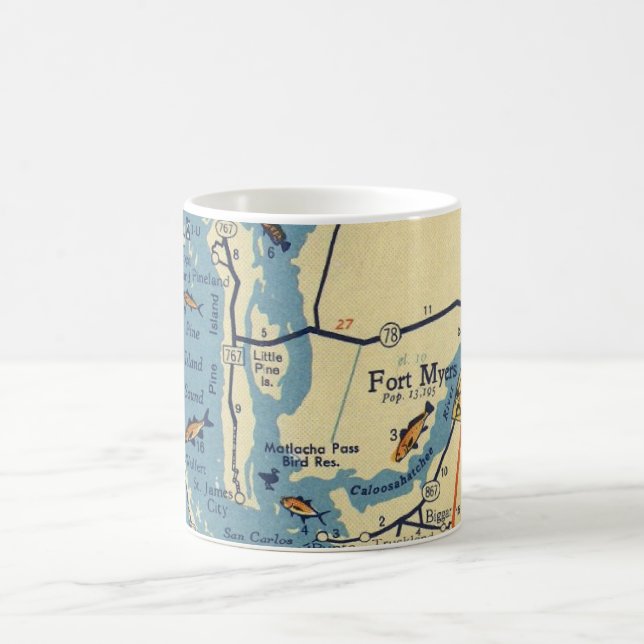 Caneca De Café Mapa Antigo de Ft. Myers (Centro)
