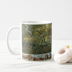 Caneca De Café Mapa antigo de Houston, Texas com Rio Buffalo