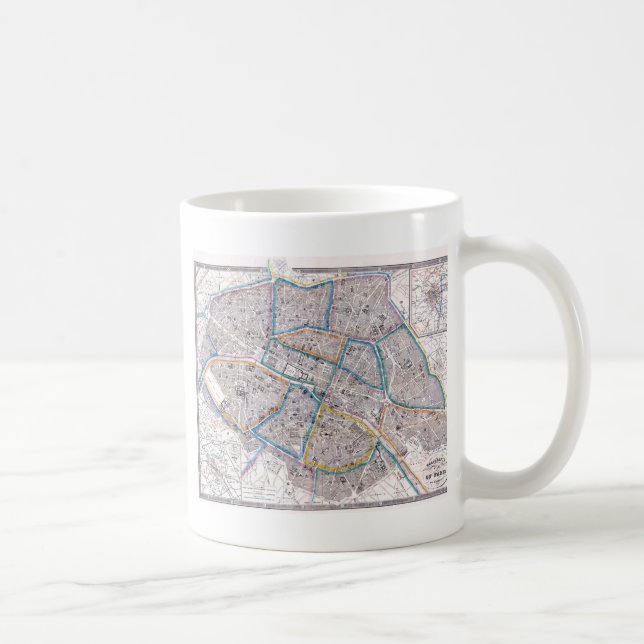 Caneca De Café Mapa antigo de Paris (Direita)