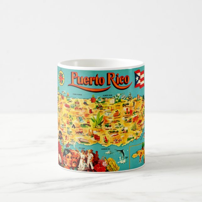 Caneca De Café Mapa Antigo de Porto Rico  (Centro)