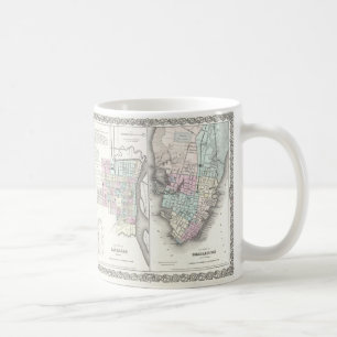 Caneca De Café Mapa Antigo de Savannah e Charleston (1855)