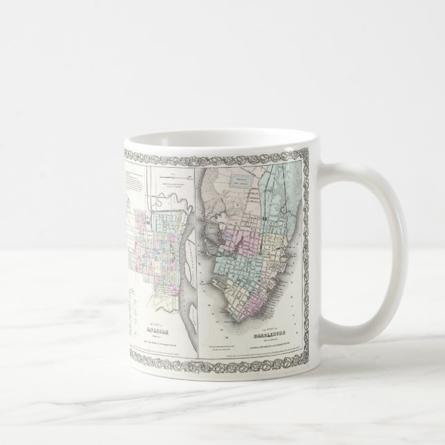 Caneca De Café Mapa Antigo de Savannah e Charleston (1855) (Direita)