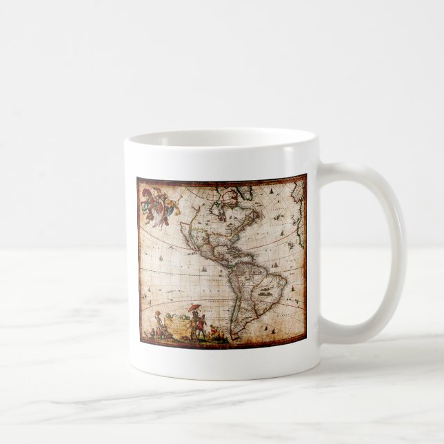 Caneca De Café Mapa Antigo do Continente Americano (Direita)