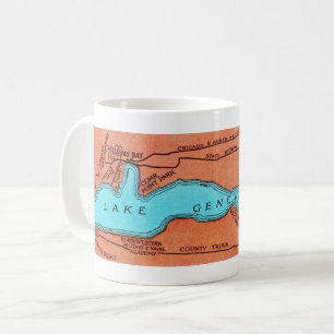 Caneca De Café Mapa Antigo do Lago Geneva Wisconsin