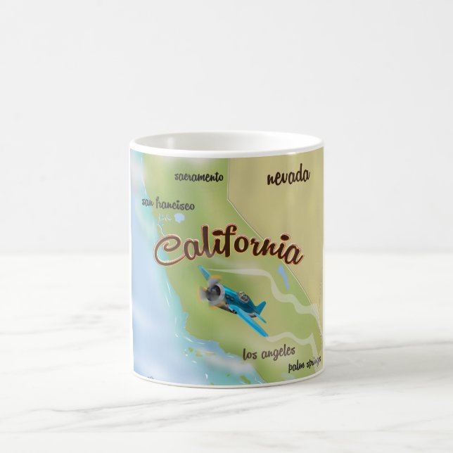Caneca De Café Mapa antigo e pôster de viagem da Califórnia EUA. (Centro)