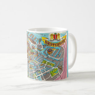 Caneca De Café Mapa Antigo Ilustrado de Amsterdã