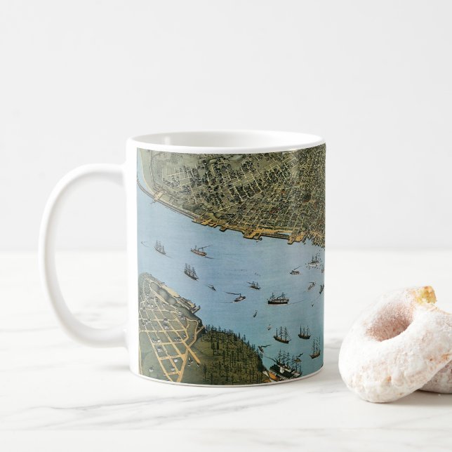 Caneca De Café Mapa Antigo Vista Aérea Cidade de Seattle Washingt (Com Donut)