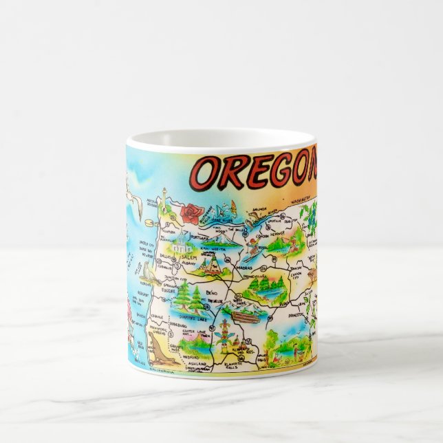 Caneca De Café Mapa Colorido Antigo do Oregon  (Centro)