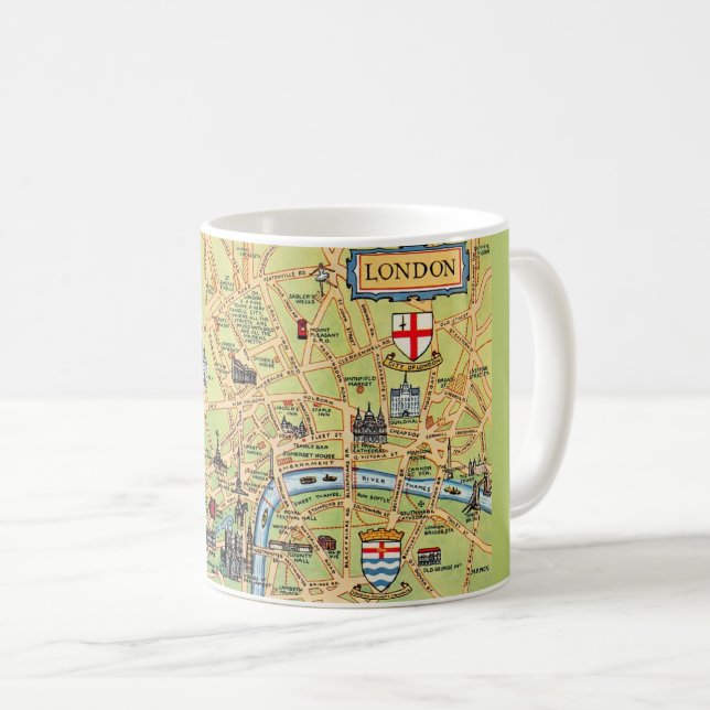 Caneca De Café Mapa colorido ilustrado de Londres, Inglaterra (Frente Esquerda)