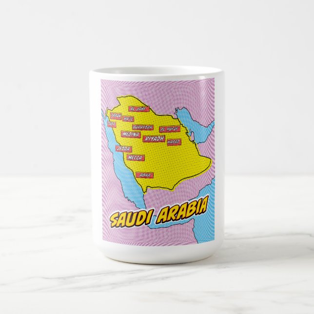 Caneca De Café Mapa da Arábia Saudita ilustrado com Pop Art (Centro)