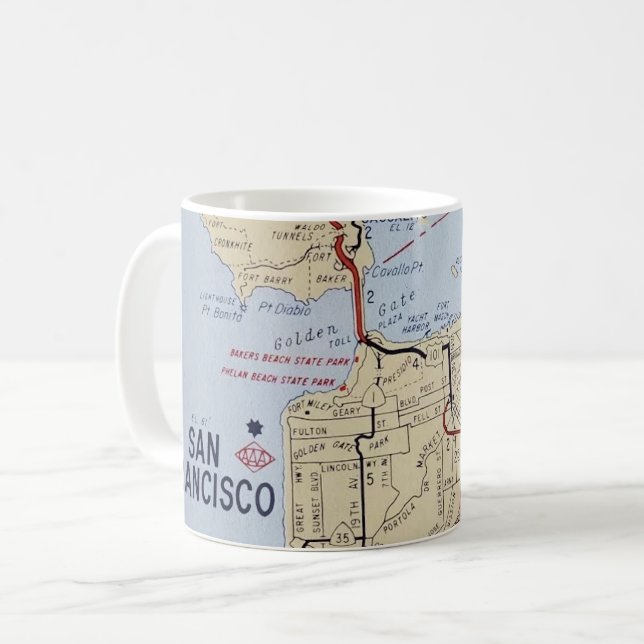 Caneca De Café Mapa da Área de São Francisco  (Frente Esquerda)