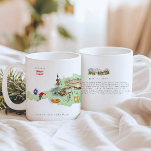 Caneca De Café Mapa da Áustria Ilustrado com Aquarela   Monograma