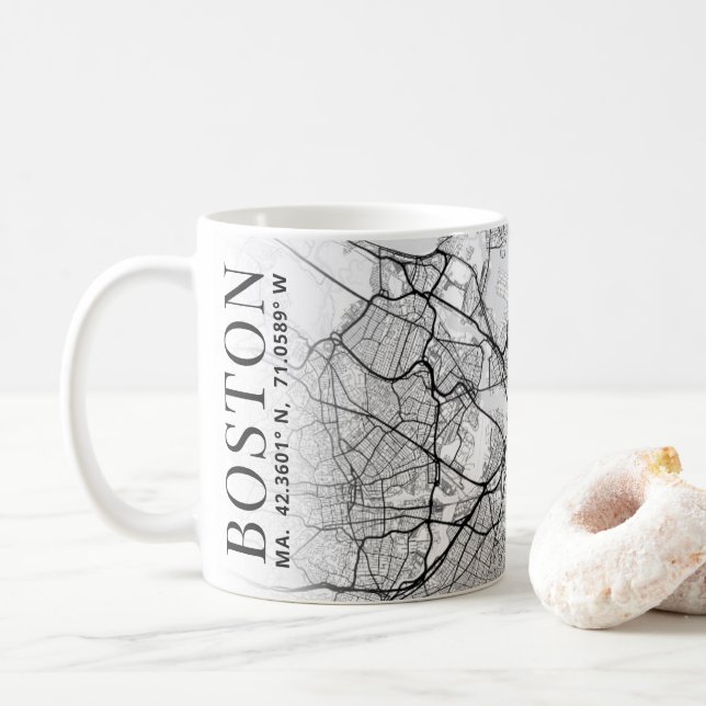 Caneca De Café Mapa da cidade de Boston | Café Mug (Com Donut)