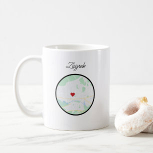 Caneca De Café Mapa da cidade de Zagreb Croácia pintada à mão em
