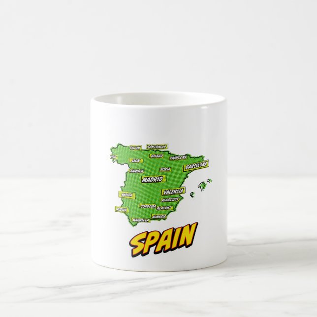 Caneca De Café Mapa da Espanha ilustrado em Pop Art (Centro)
