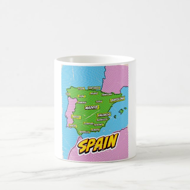 Caneca De Café Mapa da Espanha ilustrado em Pop Art (Centro)