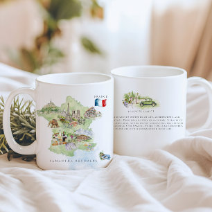 Caneca De Café Mapa da França Ilustrado à Aquarela   Monograma