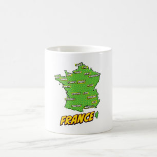 Caneca De Café Mapa da França Ilustrado Pop Art