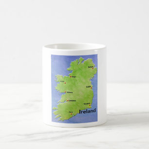 Caneca De Café Mapa da Irlanda - incluindo as cidades irlandesas