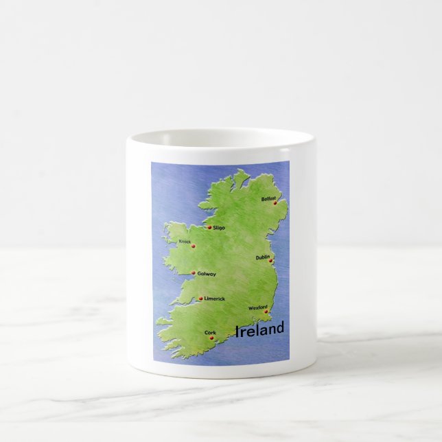 Caneca De Café Mapa da Irlanda - incluindo as cidades irlandesas (Centro)
