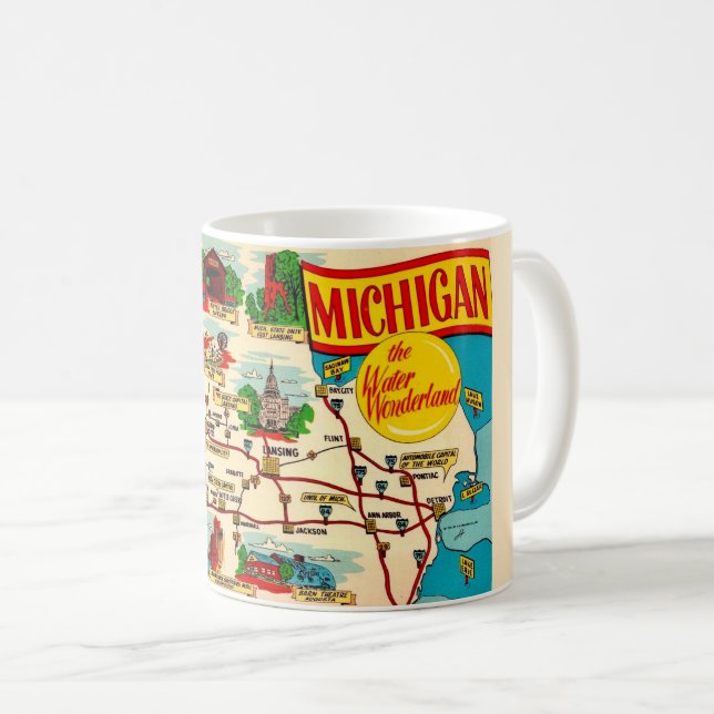 Caneca De Café Mapa da Terra das Maravilhas do Michigan (Frente Esquerda)