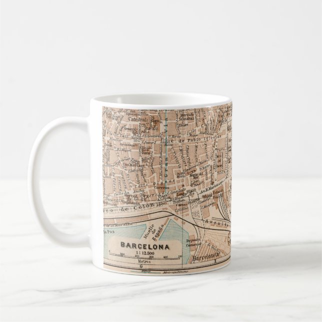 Caneca De Café Mapa da Vintagem de Barcelona (Esquerda)