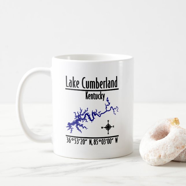 Caneca De Café Mapa das Coordenadas da Margem do Lago Cumberland  (Com Donut)