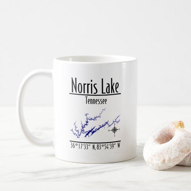 Caneca De Café Mapa das Coordenadas da Margem do Lago Norris Tenn (Com Donut)