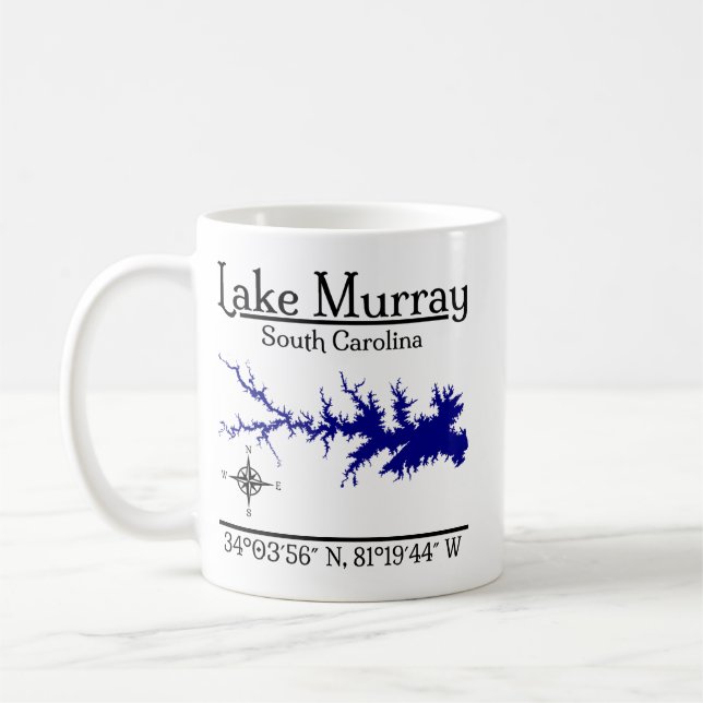 Caneca De Café Mapa das Coordenadas do Lago Murray na Carolina do (Esquerda)