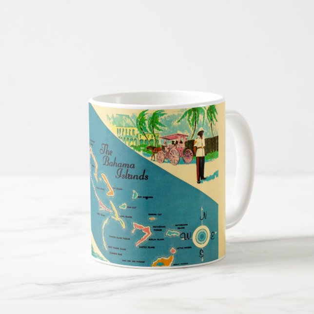 Caneca De Café Mapa das Ilhas Bahamas Vintage (Frente Esquerda)