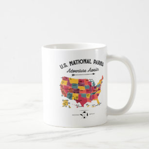 Caneca De Café Mapa de 63 Parques Nacionais Us Park Retro Vintage