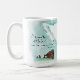 Caneca De Café Mapa de Aquarela do México | Cabo | Casamento de D