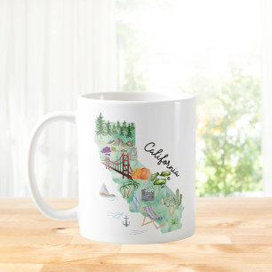 Caneca De Café Mapa de Arte do Estado da Califórnia em Watercolor