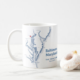 Caneca De Café Mapa de Baltimore Maryland Presente Azul Marinho