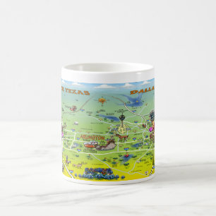 Caneca De Café Mapa de Cartoons de Dallas Fort Worth