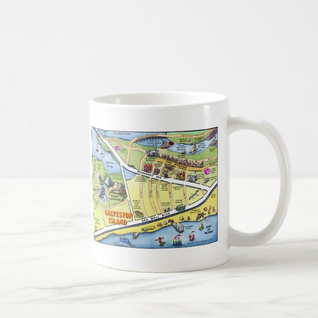 Caneca De Café Mapa de Cartoons do Galveston Texas (Direita)