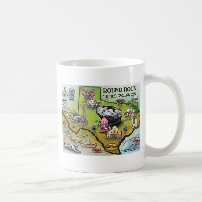 Caneca De Café Mapa de Cartoons do Round Rock Texas (Direita)