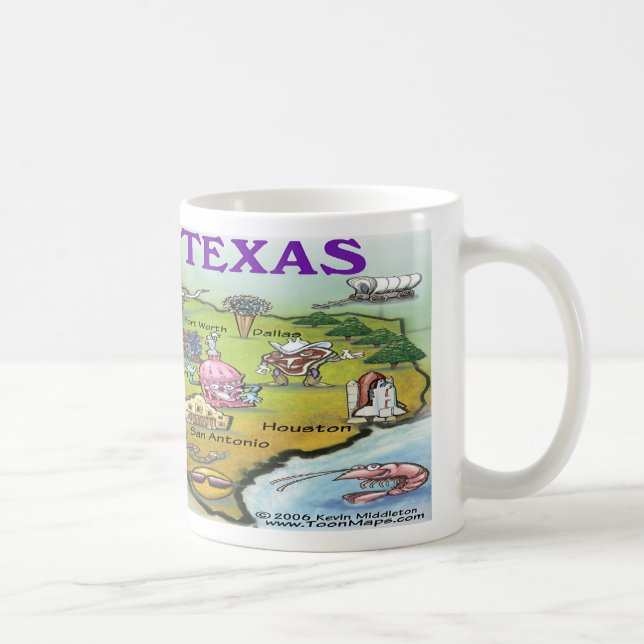 Caneca De Café Mapa de desenho animado do TEXAS (Direita)
