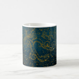 Caneca De Café Mapa de estrelas Dourado e Azul Escuro Ilustrado