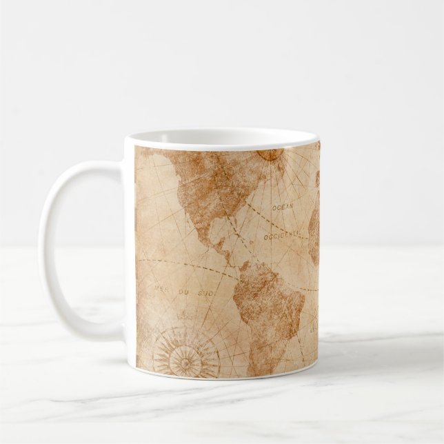 Caneca De Café Mapa de Ilustração do Mapa Mundial da Antiguidade, (Esquerda)