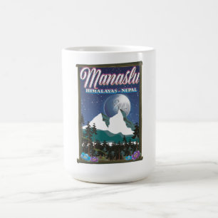 Caneca De Café Mapa de posteres de viagens para Manaslu Himalaia 