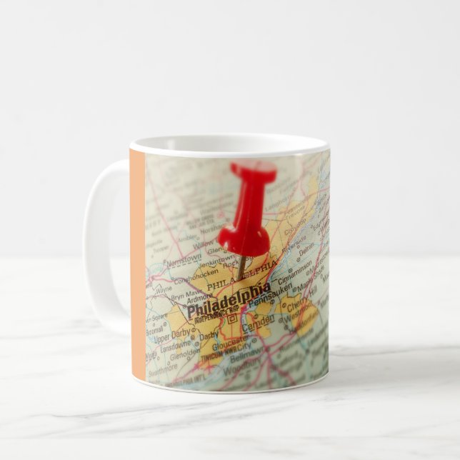 Caneca De Café Mapa de Pushpin de Philadelphia (Frente Esquerda)